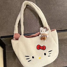 羊羔毛单肩包凯蒂猫刺绣手提包通勤包包收纳包学生党百搭女包