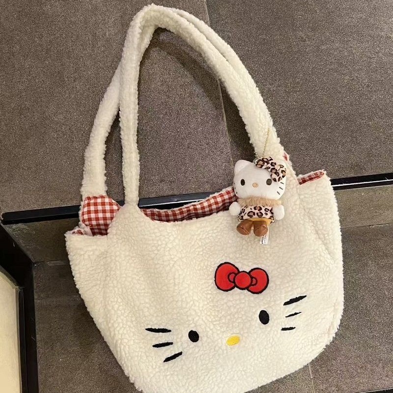 羊羔毛单肩包凯蒂猫刺绣手提包通勤包包收纳包学生党百搭女包