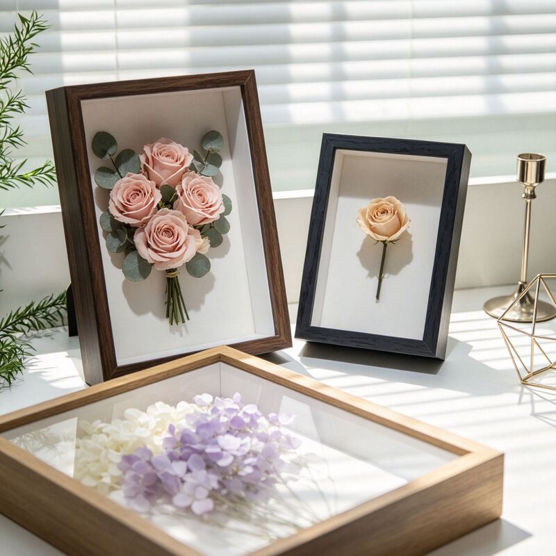 New Chinese-Style Hollow Solid Wood Photo Frame, Preserved Flower and Dried Flower Specimen Display Frame, 6inch A3 Mother's Day Gift