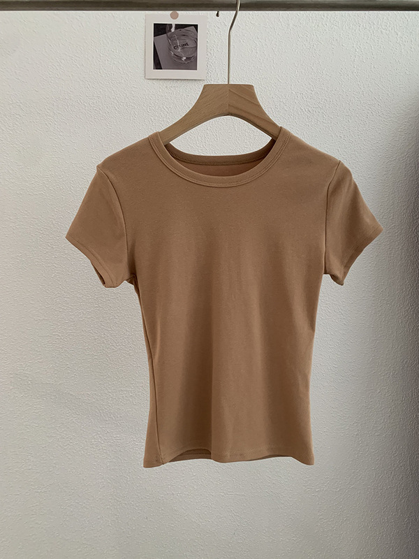 Omalai 無地ショルダースリムフィット半袖 Tシャツ多用途ファッショントレンド新作トップス卸売女性 3699|undefined