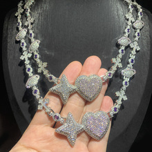 嘻哈新款爱心四角星十字架锆石项链Hiphop时尚街头男士项链批发潮