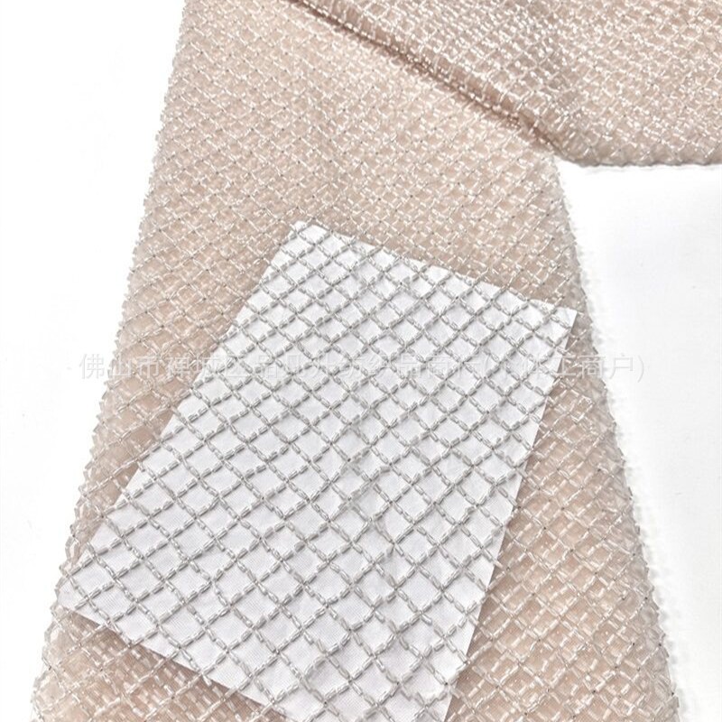 Tejido de bordado de cuentas de tubo de diamante, tela de vestido de boda de alta gama, tela de bordado de sequilla en stock