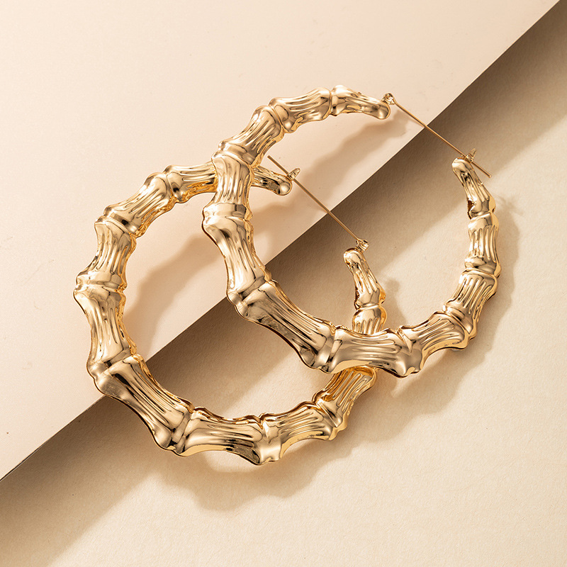 simple fashion OL style jewelry alloy bamboo earrings golden geometric plain hoop earringspicture1
