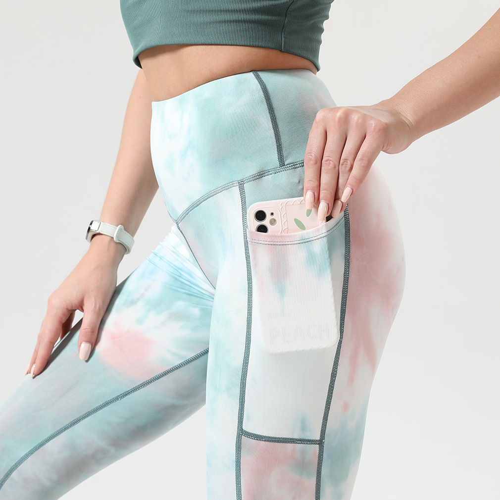 sexy high-waist hip-lifting tight high-elastic tie-dye with pocket yoga pants nihaostyles wholesale clothing NSOUX85026