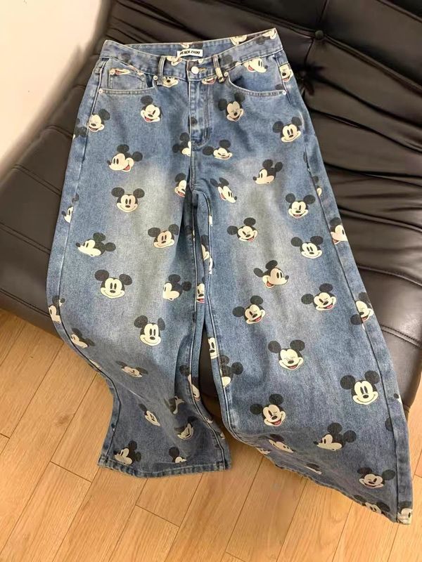 アメリカのレトロなミッキーはプリントの広い足のジーパンの女性の春の新型のゆったりしている感じがします。|undefined