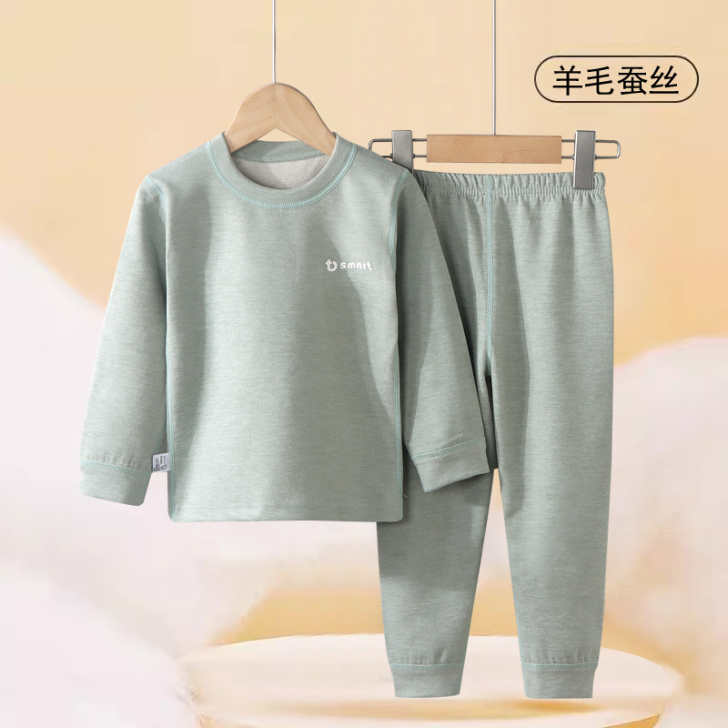 Conjunto de ropa interior infantil de doble cara de lana y seda para niños y niñas, otoño e invierno, para niños mayores, parte superior e inferior.