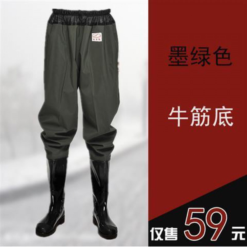 涉水褲加厚男女齊腰下水雨褲連體半身魚插秧褲帶雨鞋衣服廠家直銷