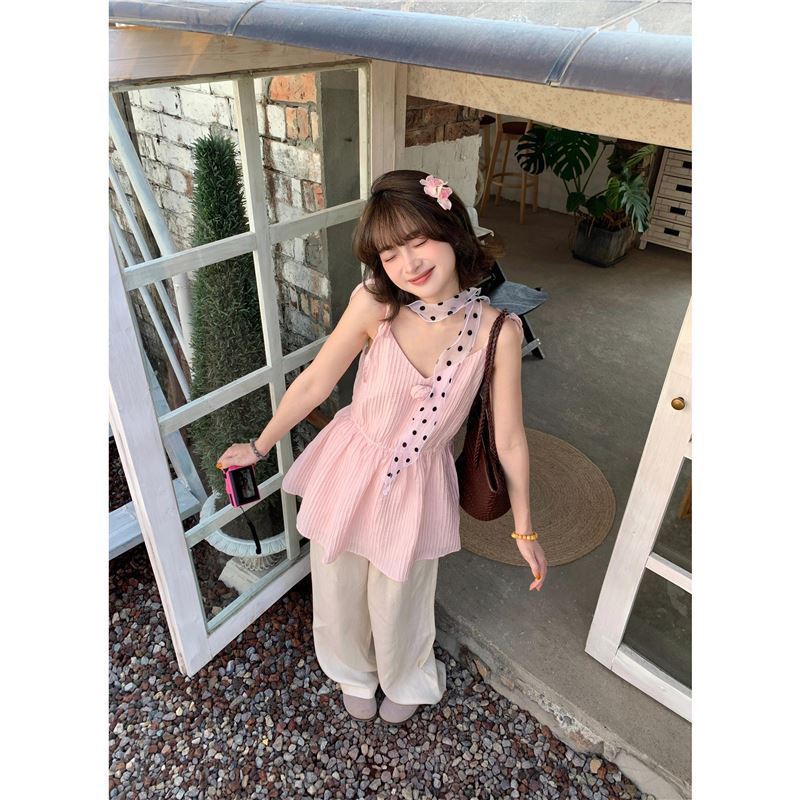 正しいバージョン！夏甘い縦ストライプローズフラワーサスペンダードレス女性の夏のニッチデザインレースアップスカート|undefined