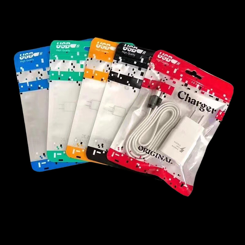 Charger Head with Cable Set Packaging Bag, 12x17 Colored New Style Charge Head Self-Sealing Packaging Bag