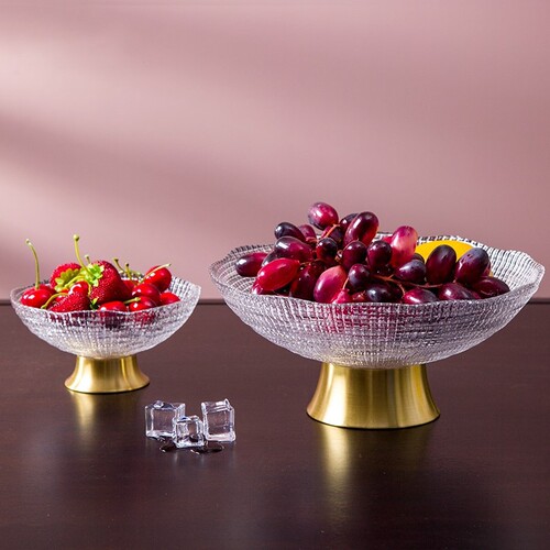 Japanese and Korean modern Internet celebrity crystal glass fruit plate candy fruit plate set creative living room coffee table decoration ornaments
