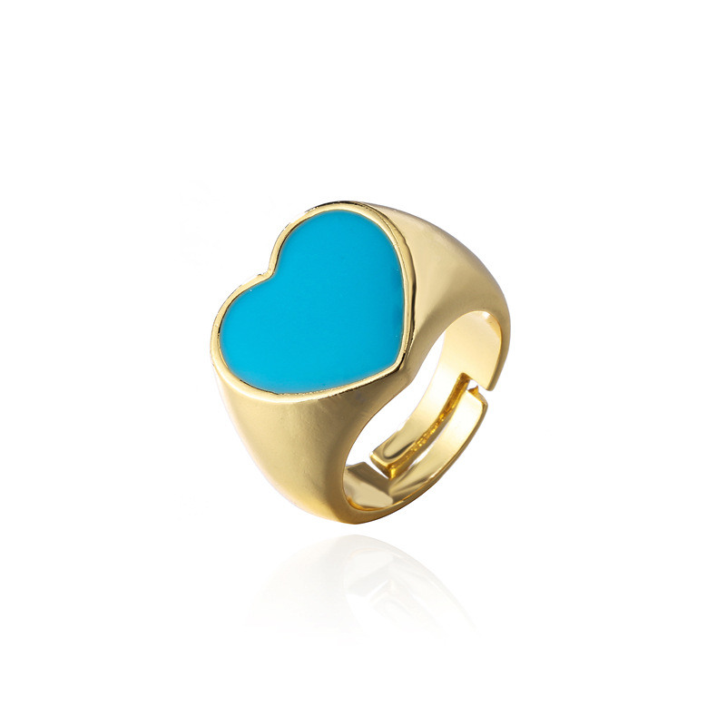 fashion color dripping heart copper plated 18K gold ring