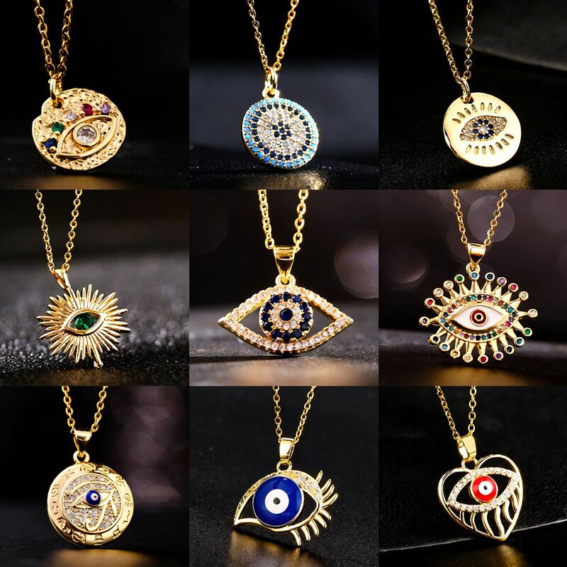 European and American Cross-Border Amazon Popular Jewelry Titanium Steel Clavicle Chain Colorful Zircon Eye Pendant Devil's Eye Necklace