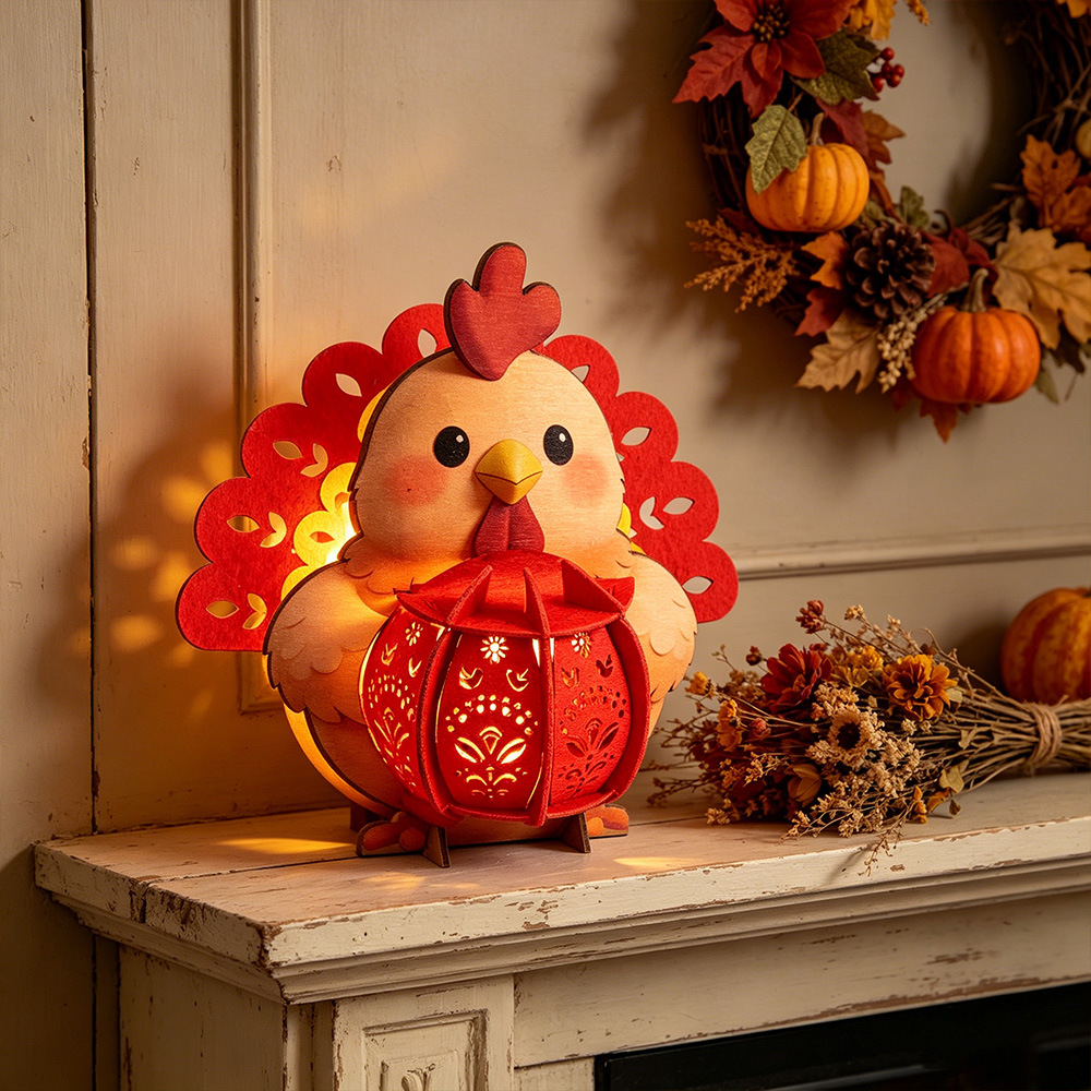 Día de Acción de Gracias Pavo Decoración de madera DIY Linterna de pollo luminosa estereoscópica Decoración del hogar Muñeca de mesa