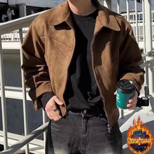 美拉德穿搭美式复古棕咖色麂皮绒外套男春秋vintage短款飞行夹克