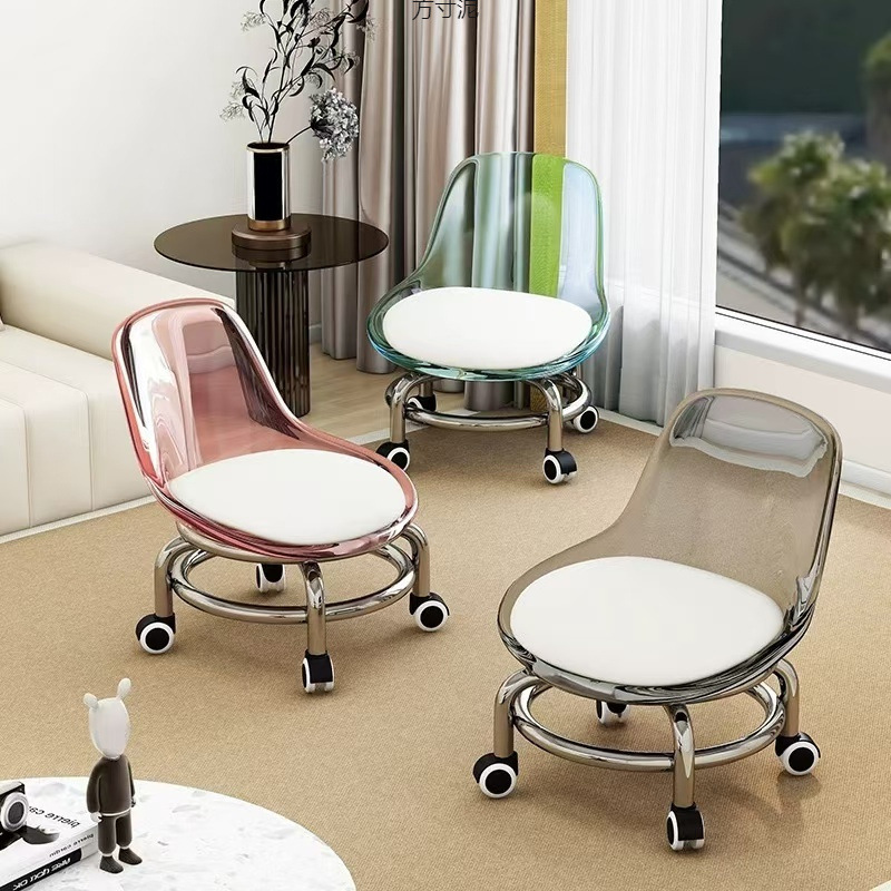 Acrylic Household Wheel Beauty Seam Stool Children's Toddler Low Stool Mesh Chair Small Chair Pulley Factory Cross-Border Wholesale