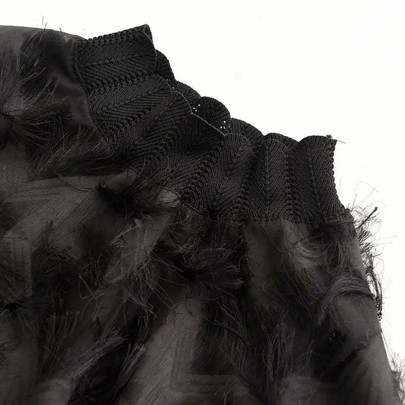Spring Summer Chiffon Tassel Thread Lace Stand Collar Mid Length Loose Dress