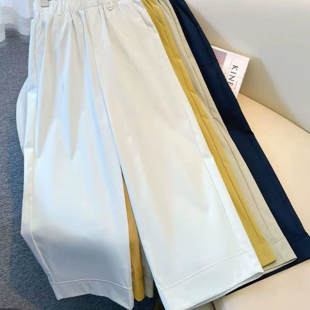 Летние тонкие широкие брюки с девятью точками, новые модные повседневные брюки с высокой талией