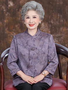 Middle-aged and elderly people's spring and summer seven-sleeve shirt grandma summer shirt women's suit old lady's clothes mother's Tang suit