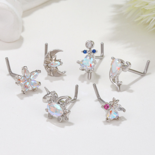 Amazon's best-selling African nose ring, copper micro-paved AB zircon nose ornament, European and American style jewelry, perforated L-rod nose nail