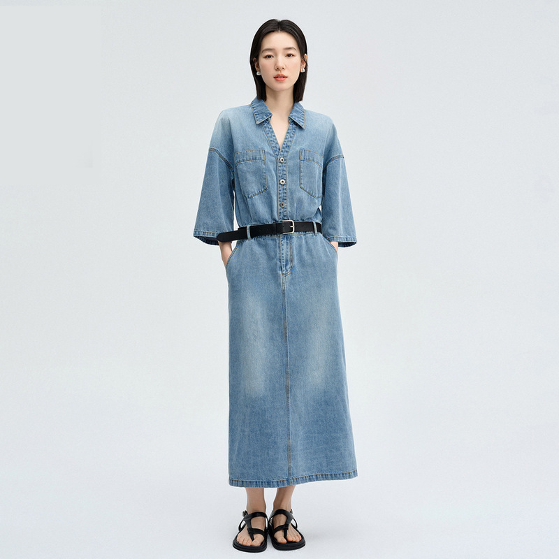 Vintage Light Luxury Thin Denim Dress for Women, 2026 Summer Style, Fashionable and Elegant Casual High-End Dress