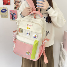 韩版纯色开学季学院风女生书包新款双肩包大容量休闲简约便携背包