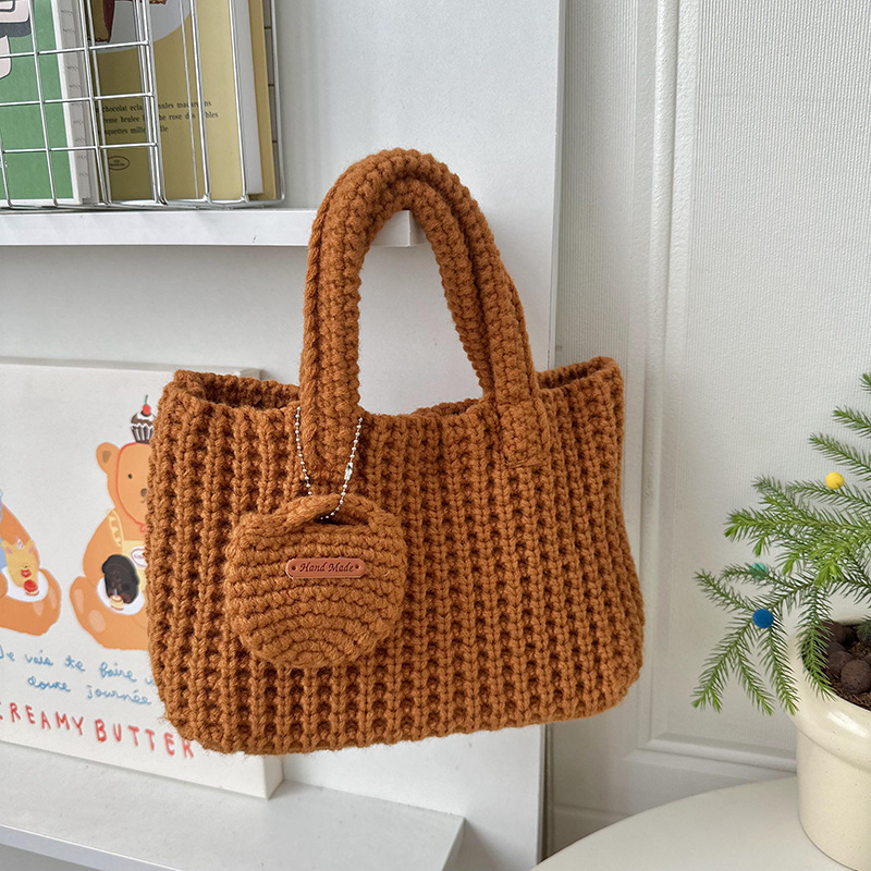 Bolsa de tejido coreana ins bolsas de gancho hechas a mano de color sólido bolsas de lana lindas bolsas de mano de otoño y invierno para llevar bolsas de teléfono móvil