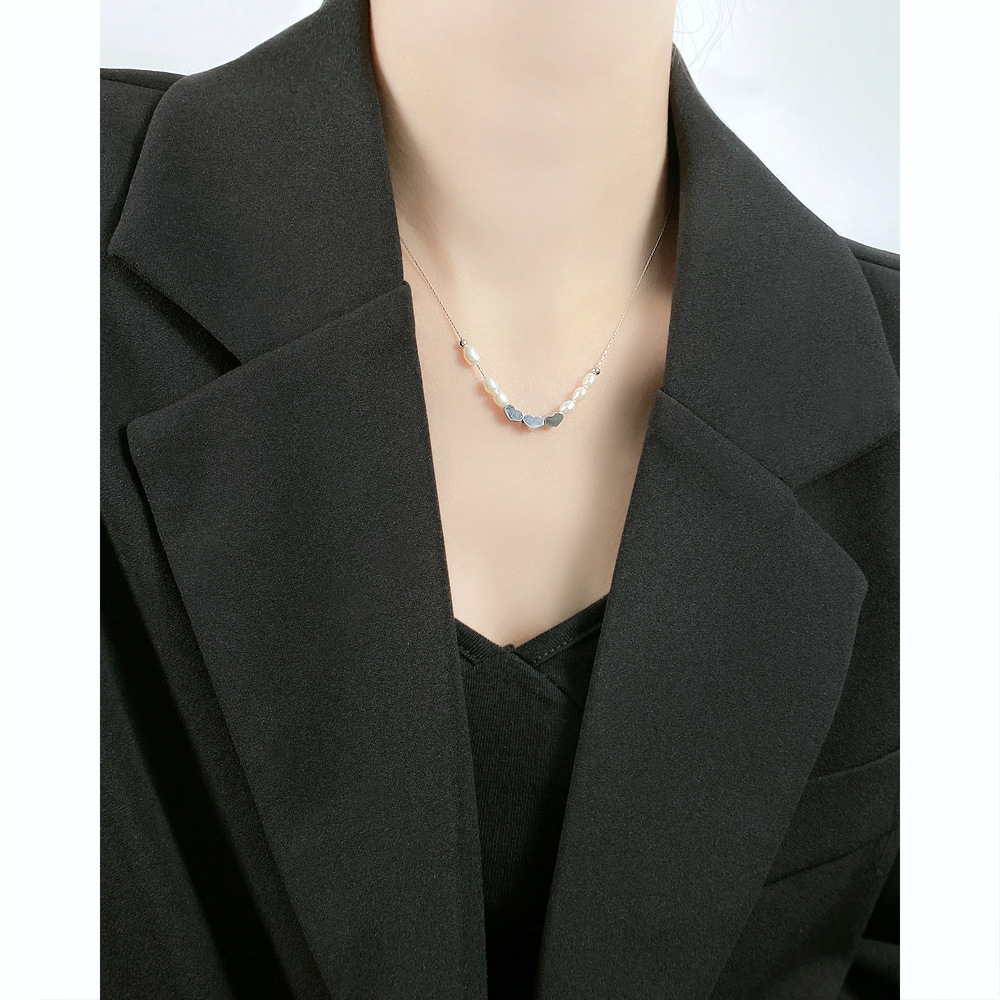 Heart Pattern Women'S Gender Korean Niche Design Simple Trend Necklace Female New Titanium Steel Pearl Jewelry