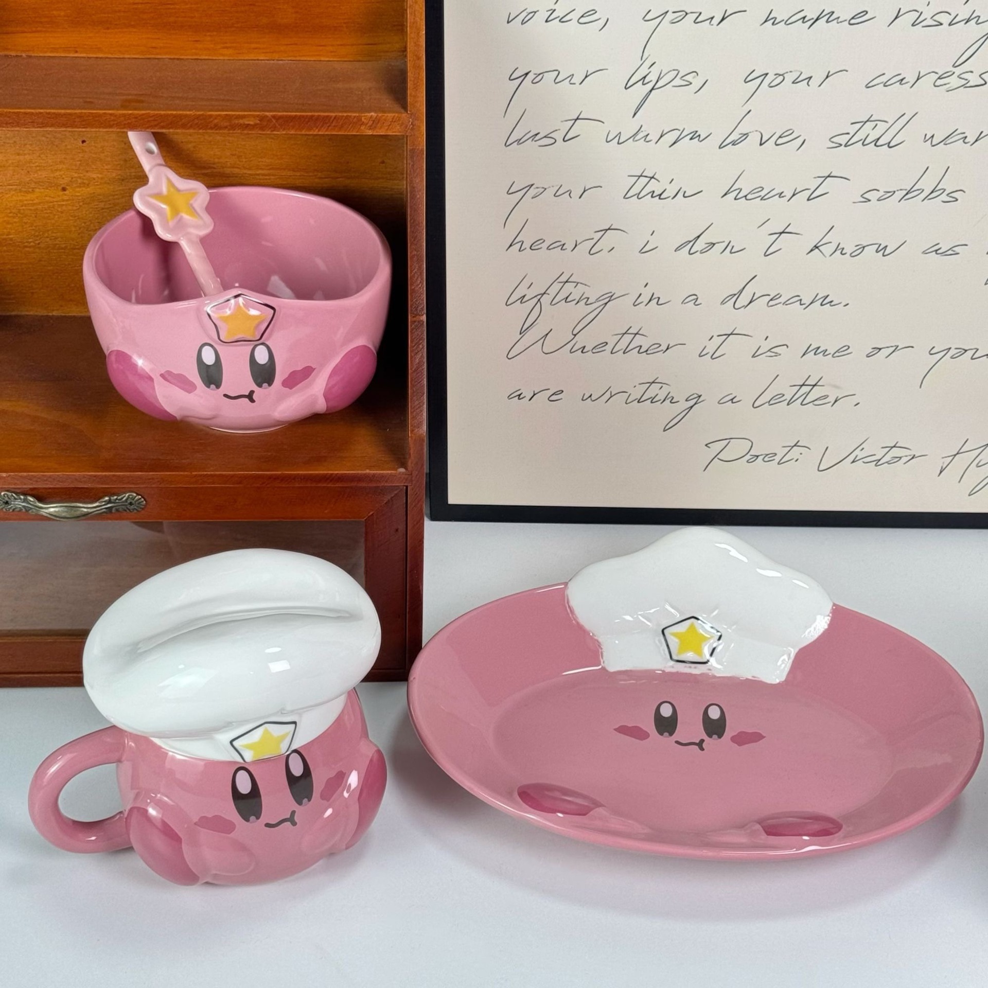 Bonito cartón de dibujos animados cuenco de fideos de cerámica con tapa de gran capacidad cuenco de sopa doméstica cuenco de dormitorio de estudiantes cuenco de arroz taza de agua