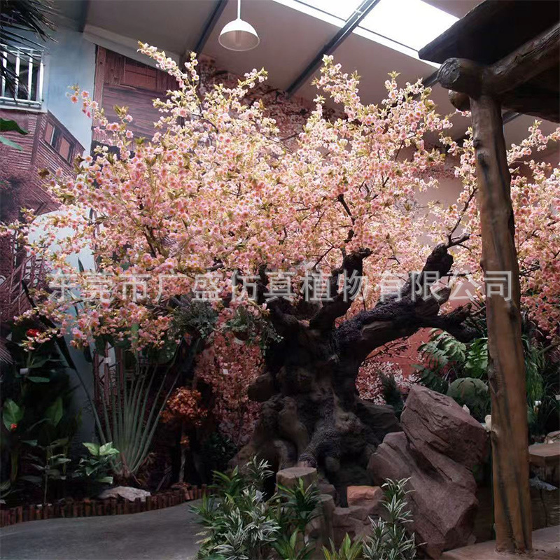 仿真大型黄色樱花树造景假树玻璃钢假花樱花树酒店网红商场桃花树|undefined