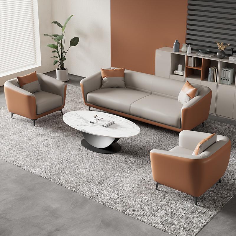时尚办公室办公沙发休闲接待会客猫爪皮沙发休息区大厅等候沙发
