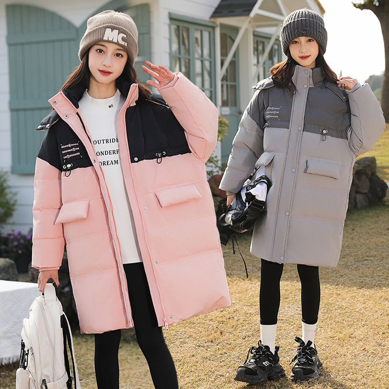 清仓女童中长款羽绒服秋冬装中大童大码宽松外套2025新款白鸭绒