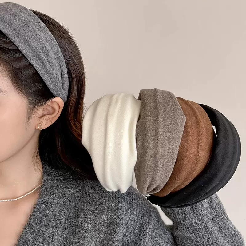 灰色复古宽边绒面发箍女2025新款高端秋冬高颅顶压发洗脸发卡头箍
