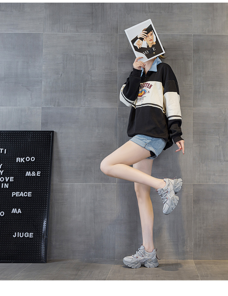 Giày sneaker nữ chunky đế dày tăng chiều cao, phong cách năng động, đế đệm khí — M2957 màu nâu, M2957 màu xám, M2957 màu đen chi tiết 10