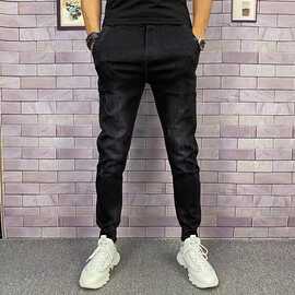 弹力黑色牛仔裤男士百搭时尚小脚休闲修身束脚哈伦裤休闲裤韩版