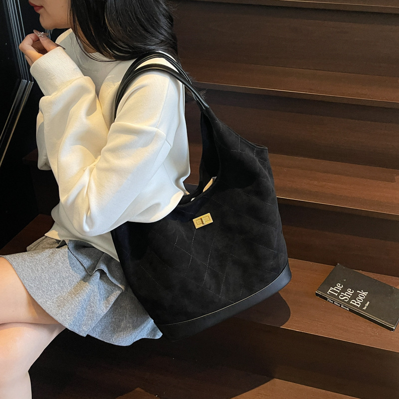 跨境高级感腋下包通勤水桶包女2025新款菱格手提包小众时尚单肩包|undefined