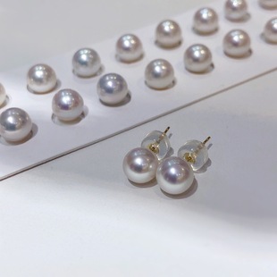 18k gold 7-8mm freshwater akoya small bulb earrings strong light simple plain nail earrings pearl summer sterling silver