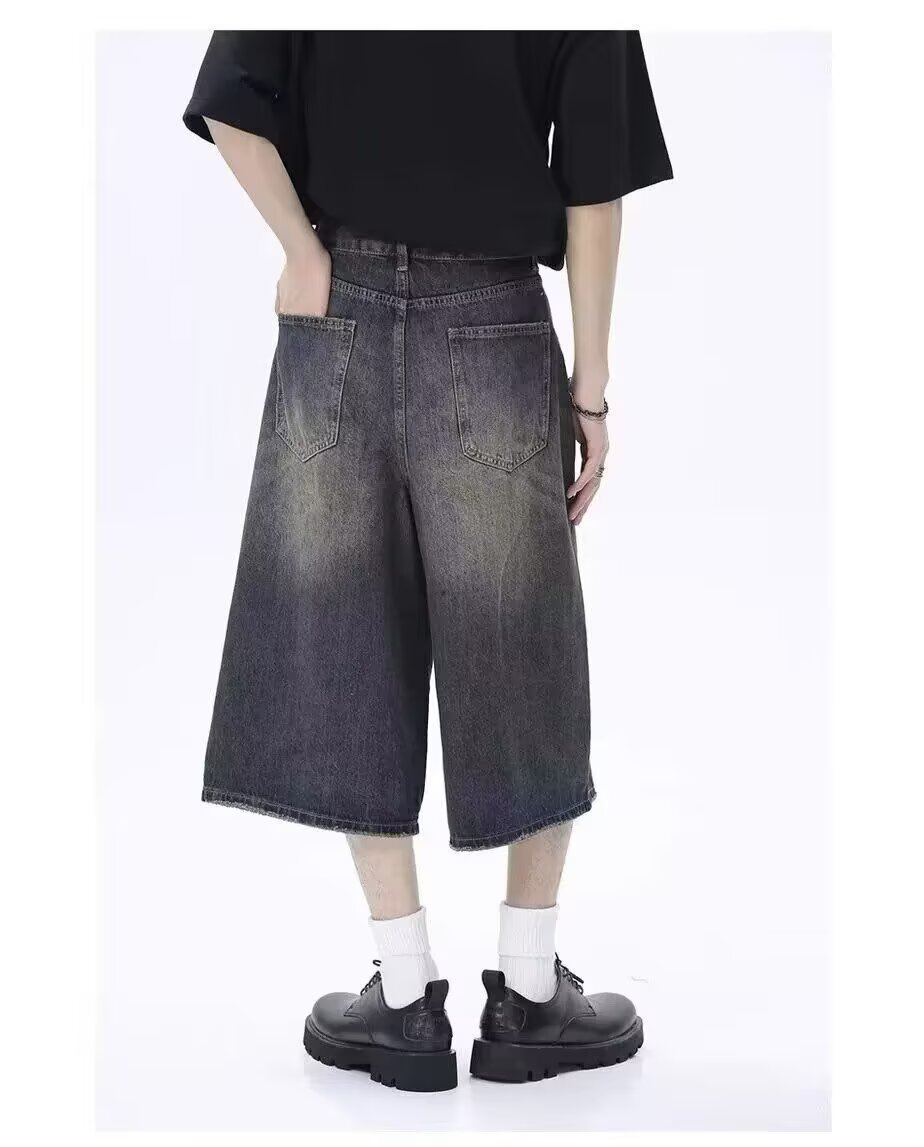 Pantaloncini in denim uomo vintage washed taglio largo diritto_voghion.com