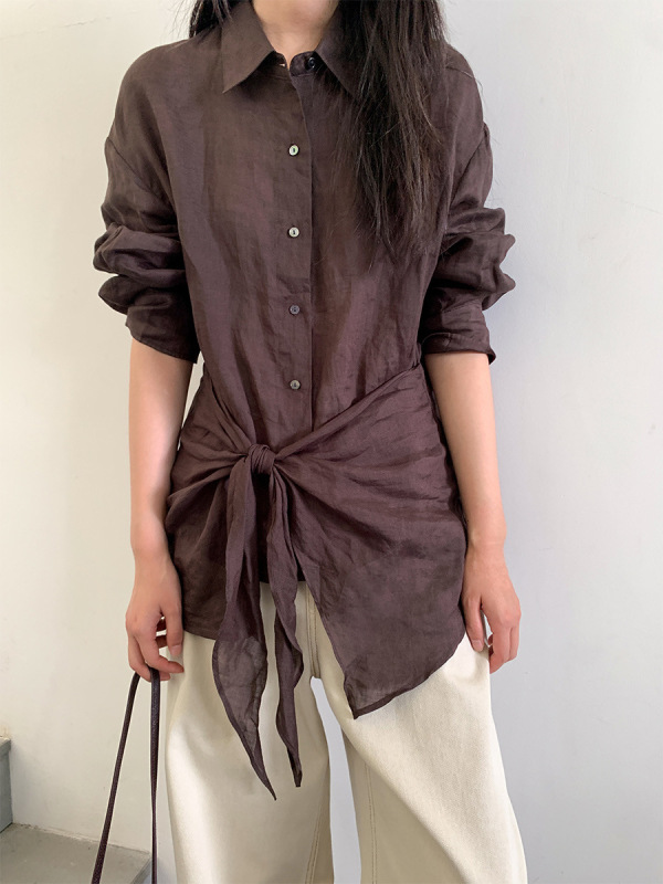 木兰 绑带显瘦衬衣女2025十三行秋季新款韩系宽松百搭衬衫女56337|undefined