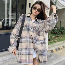 早秋新款韩系宽松多巴胺条纹长袖衬衫女中长款翻领防晒别致衬衣潮