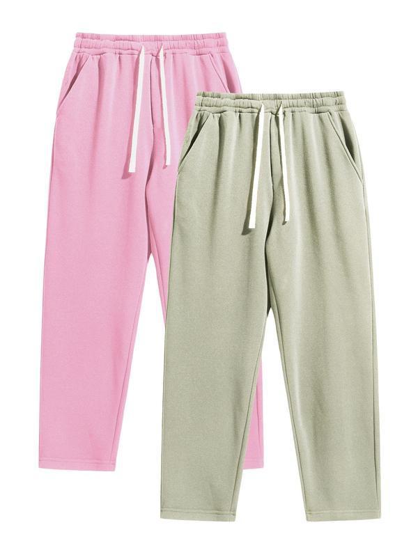 Men's Solid Thermal Lined Drawstring Waist Pants Casual|undefined