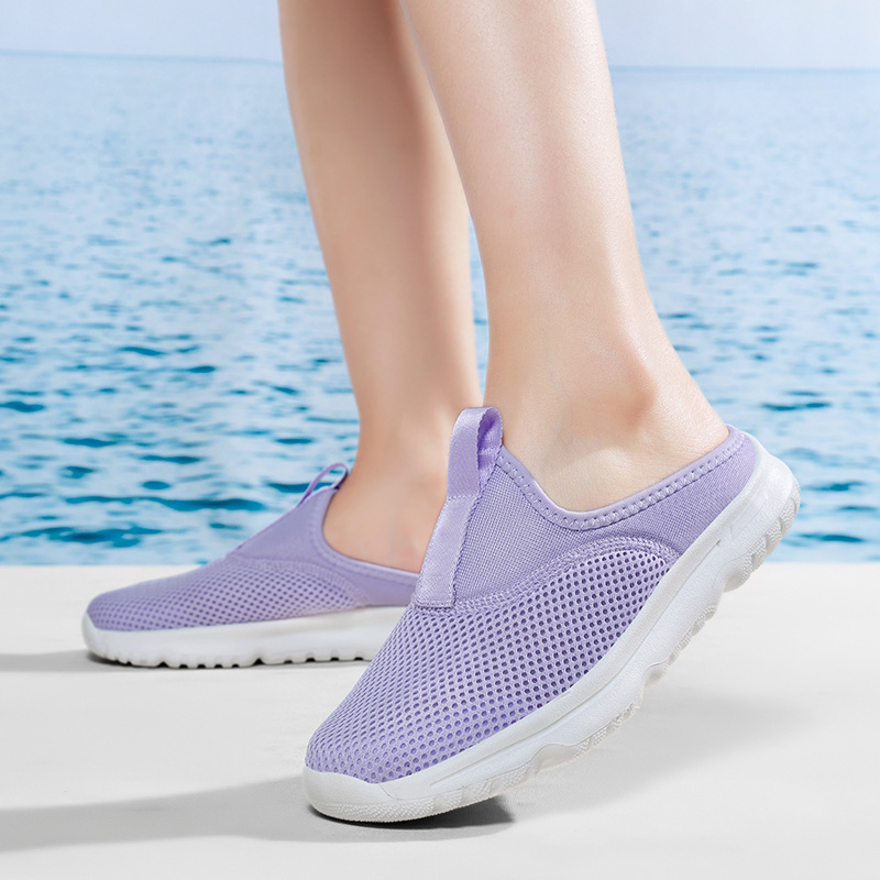 Baotou Beach Walk Travel Sandalias para hombres y mujeres media pantuflas tallas grandes nuevo estilo transpirable ligero suela suave zapatos casuales de malla