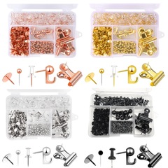 Metal-colored thumbtack set, map tacks, paper clips, long-tail clips, metal binding clips, hook tacks, five-grid box