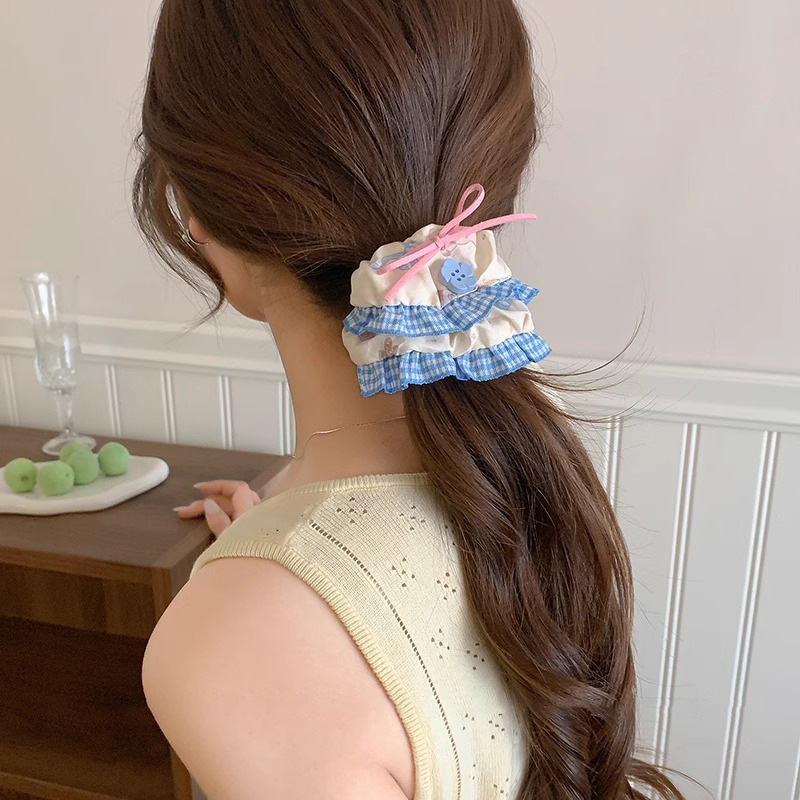 Japón chica fresas impresión toallas cuadrada anillo de cabello de encaje estilo pastoral trampa intestino fresco cuerda de cabeza