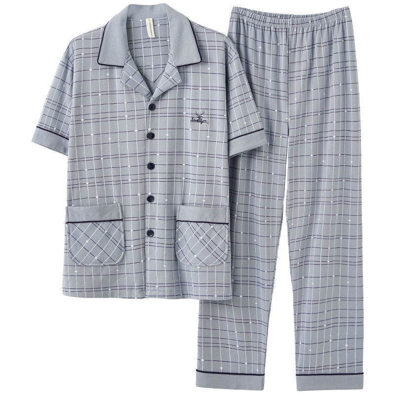 Pijamas de verano de algodón de los hombres pantalones de manga corta de algodón de los hombres de algodón delgado de verano más tamaño de media manga de los hombres homewear