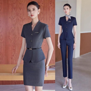 Summer Short-Sleeved Professional Suit, Feminine Beauty Salon Jewelry Store Work Clothes, Hotel Front Desk Reception Work Clothes