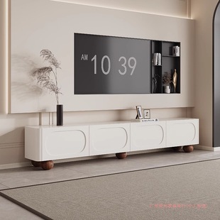 Liangmu UP French Cream Style Solid Wood TV Cabinet Modern Simple Coffee Table TV Cabinet Combination Floor Small Apartment