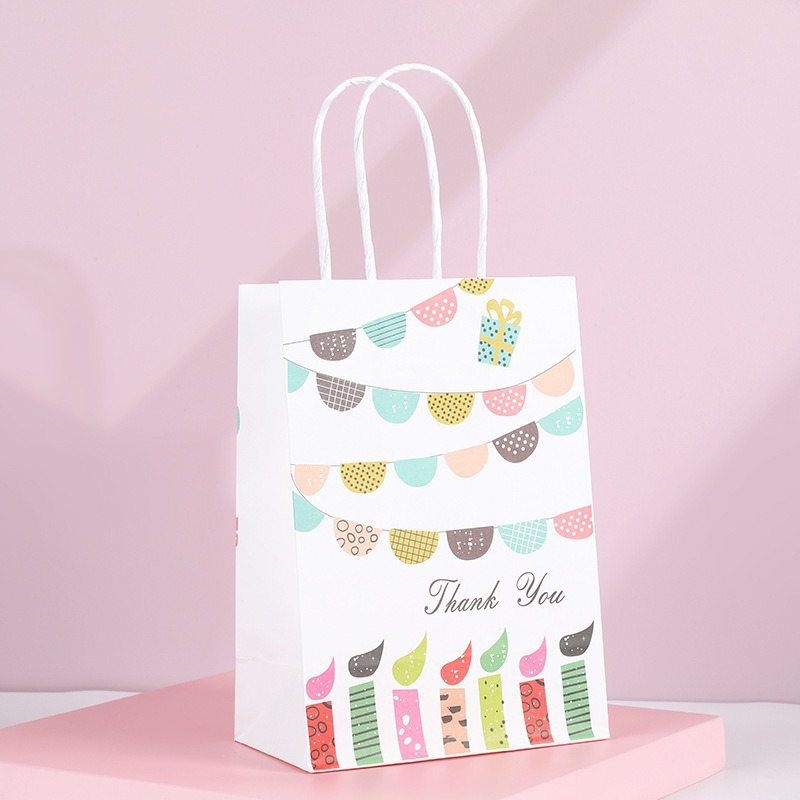 Bolsas de regalo de cumpleaños, bolsas de cartón cartón, bolsas de embalaje para llevar, bolsas de embalaje de regalo de fiesta para niños, bolsas de mano