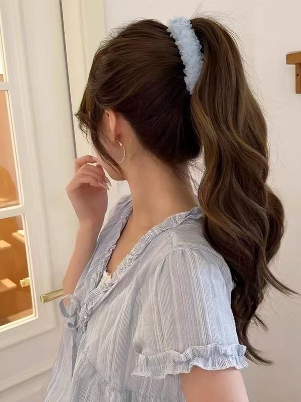 韩系褶皱蕾丝香蕉竖夹少女感后脑勺显发量高马尾神器发夹气质发饰|undefined