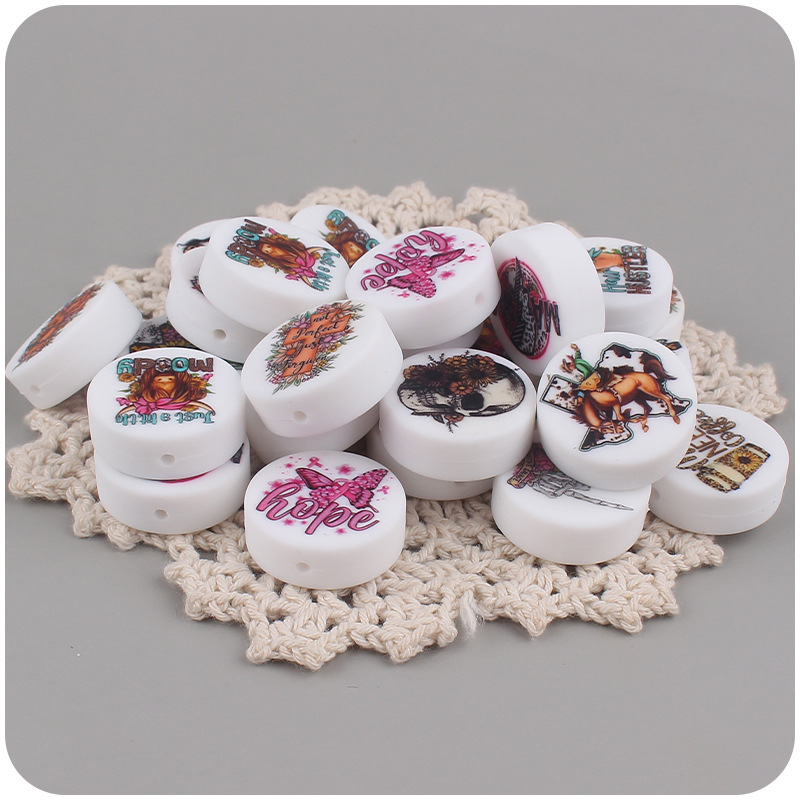 Nuevo bebé suministros de dibujos animados ronda retro impresión pequeña mordedor creativo DIY bebé chupete cadena teether Accesorios