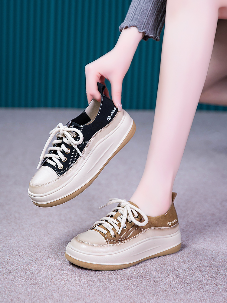 女鞋小白鞋2025新款厚底鞋子软底休闲鞋女士单鞋头层牛皮夏季